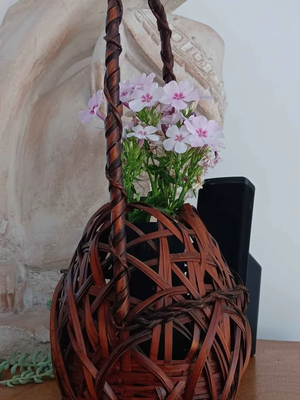 Antique Japanese Hanakago Bamboo Basket Ikebana With Handle
